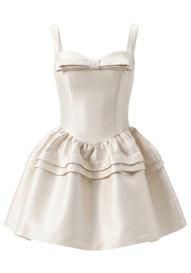 Bow Detail A Line Dress Ivory
