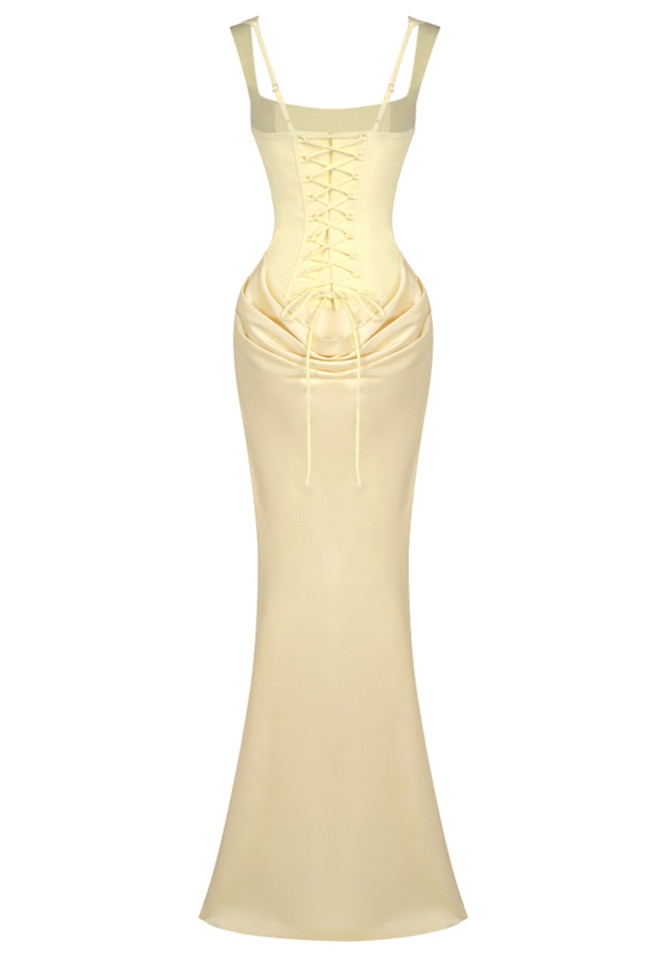 Draped Corset Maxi Dress Light Yellow