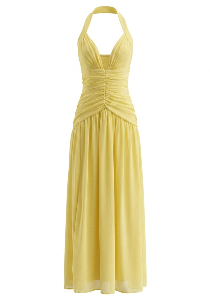 Halter Corset A Line Maxi Dress Yellow