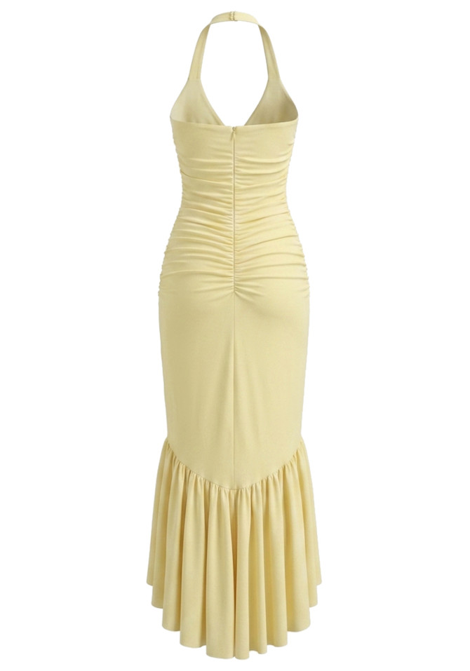 Halter Ruffle Detail Maxi Dress Yellow