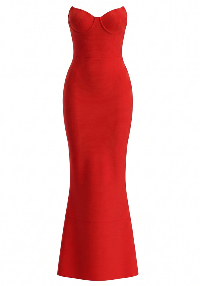 Strapless Bustier Maxi Dress Red