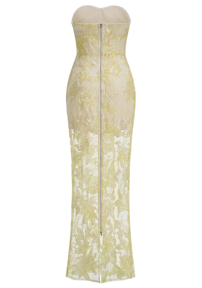 Strapless Sequin Lace Maxi Dress Ivory
