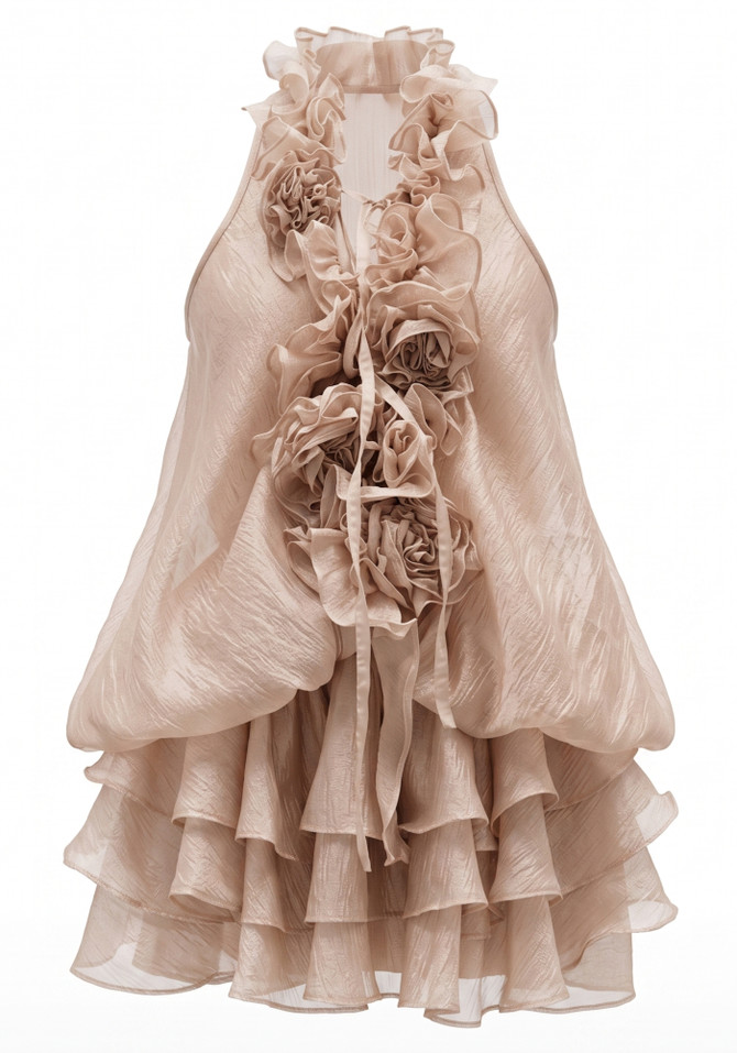 Floral Ruffle Dress Light Brown