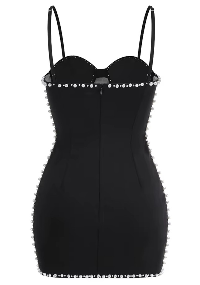 Pearl Mesh Insert Dress Black