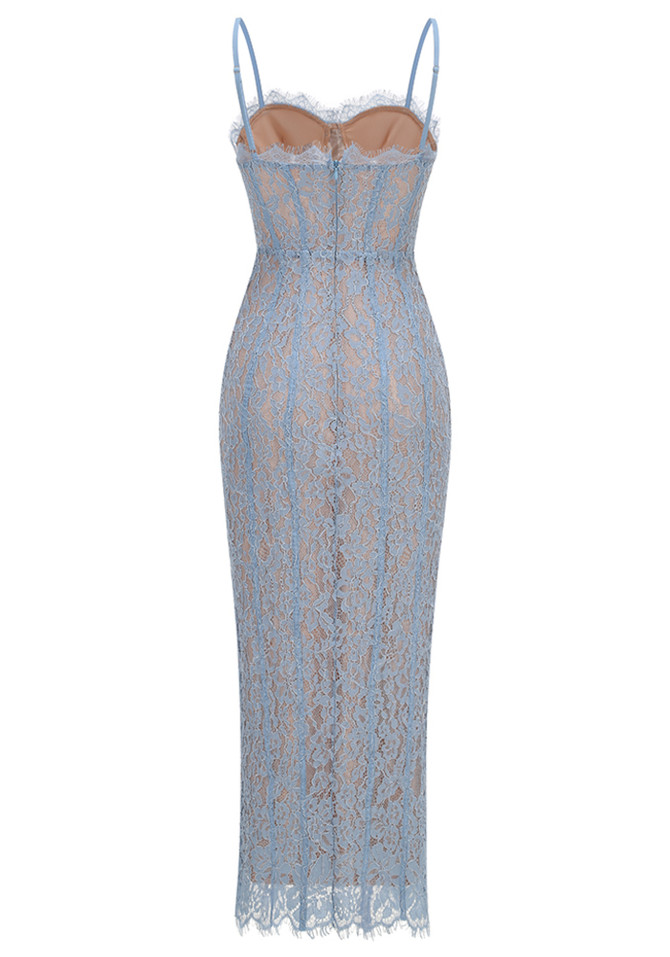 Structured Lace Midi Dress Blue