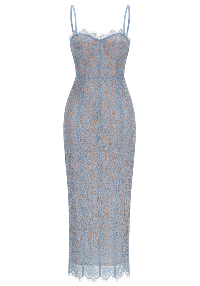 Structured Lace Midi Dress Blue