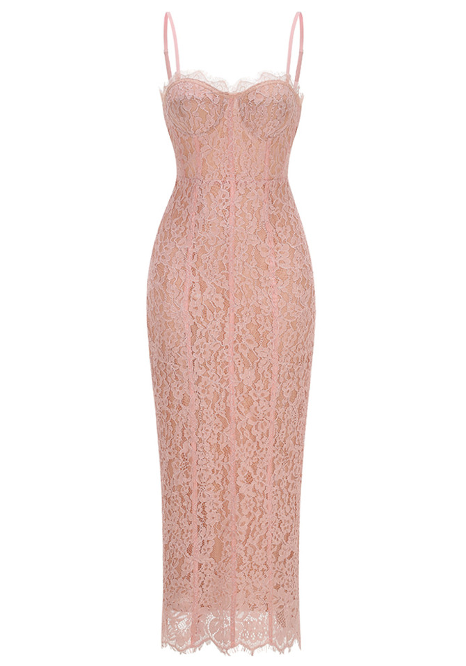 Structured Lace Midi Dress Pink