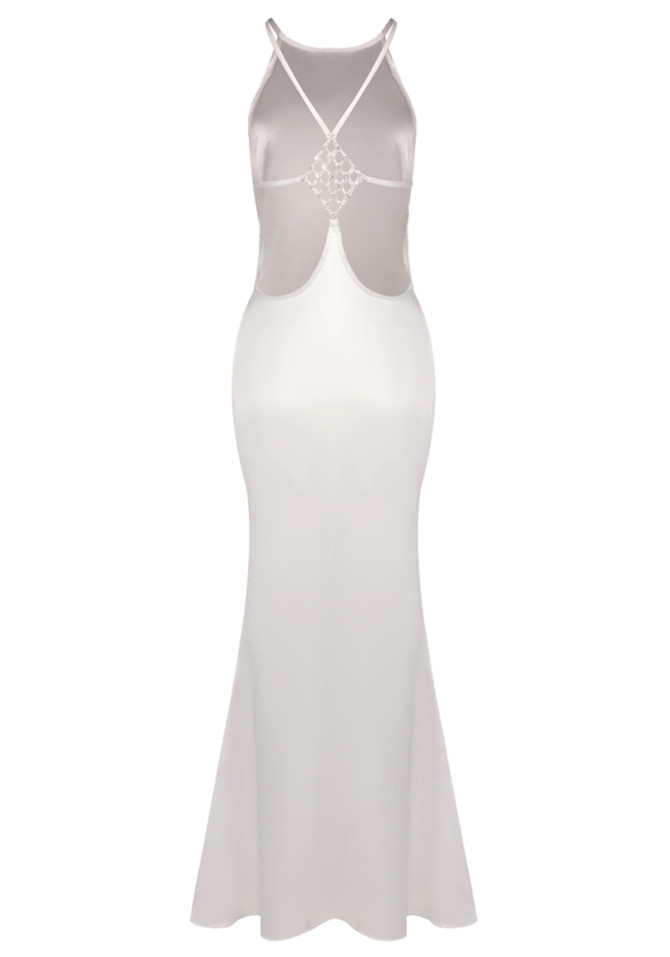 Halter Backless Maxi Dress White
