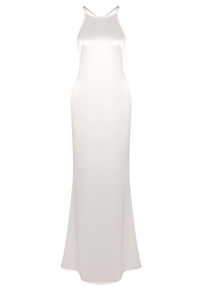 Halter Backless Maxi Dress White
