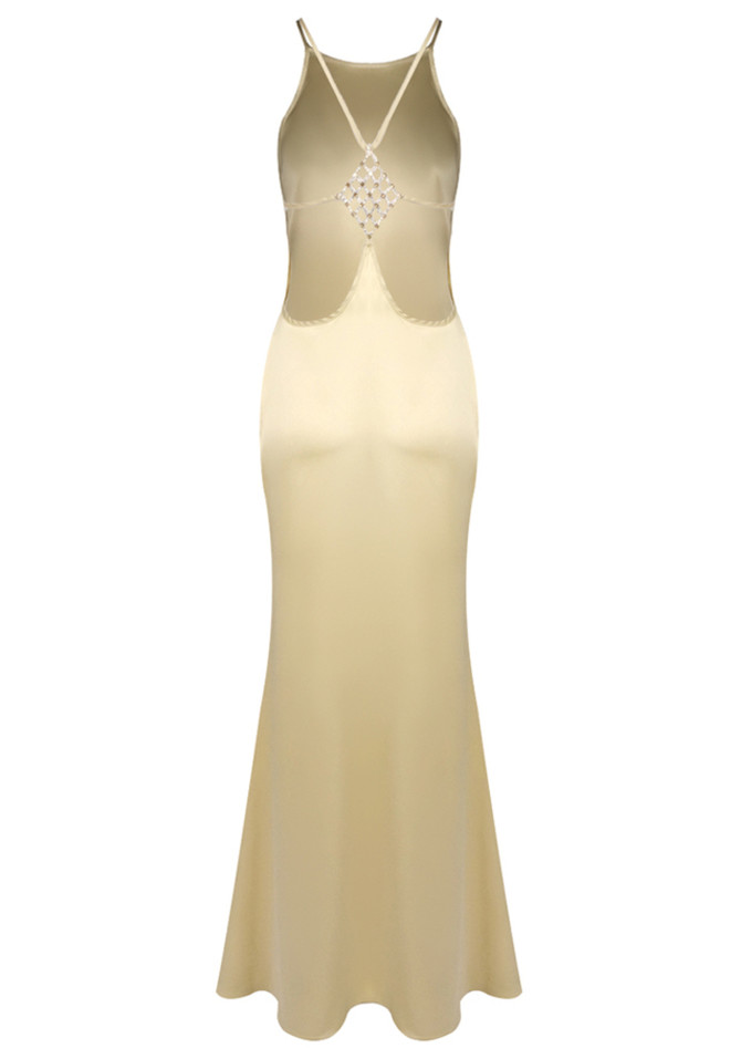Halter Backless Maxi Dress Gold