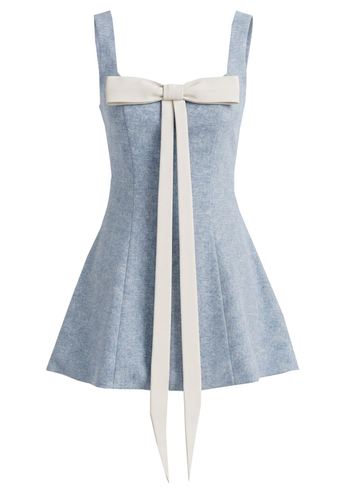 Bow Detail A Line Dress Blue Ivory