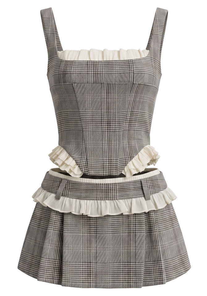 Ruffle Detail Corset Two Piece Dress Dark Grey
