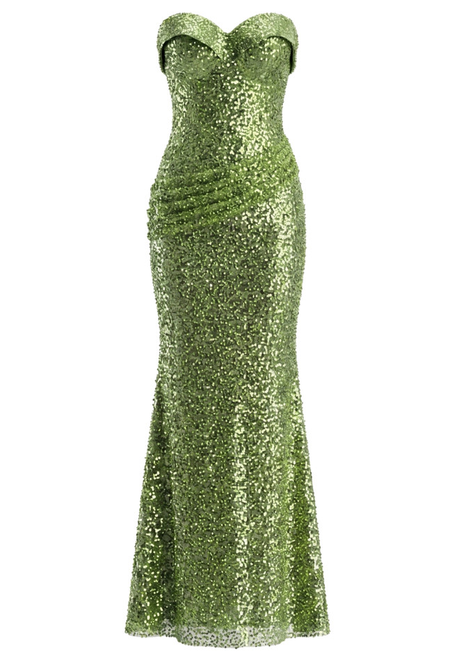 Strapless Sequin Maxi Dress Green