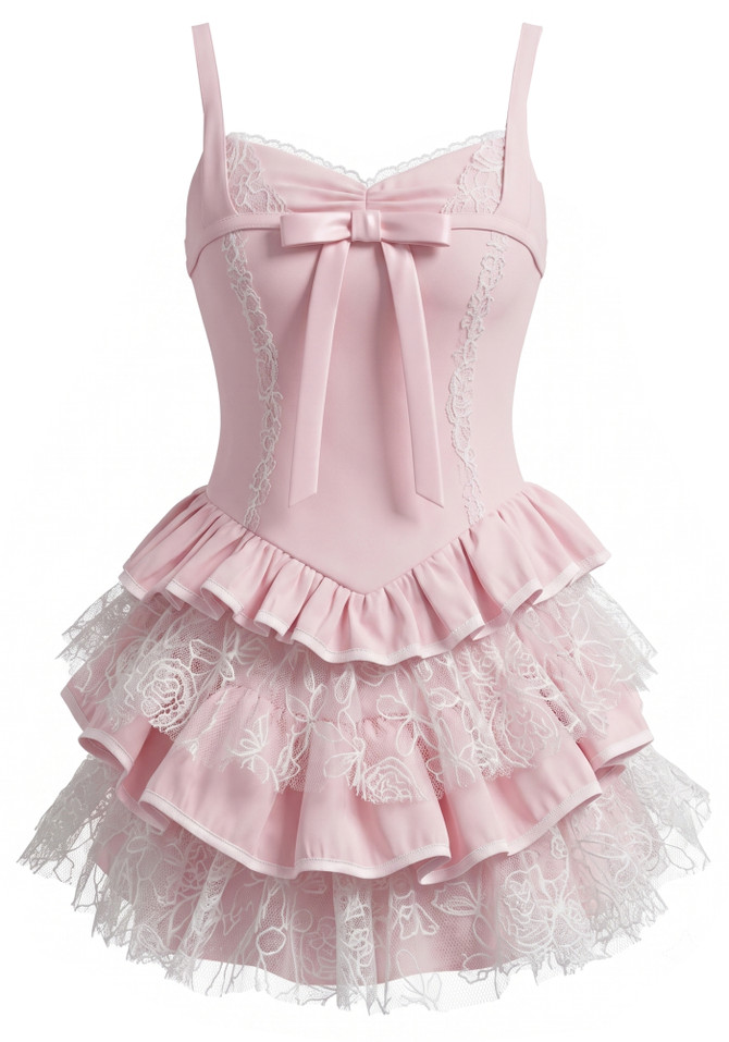 Lace Ruffle Dress Pink