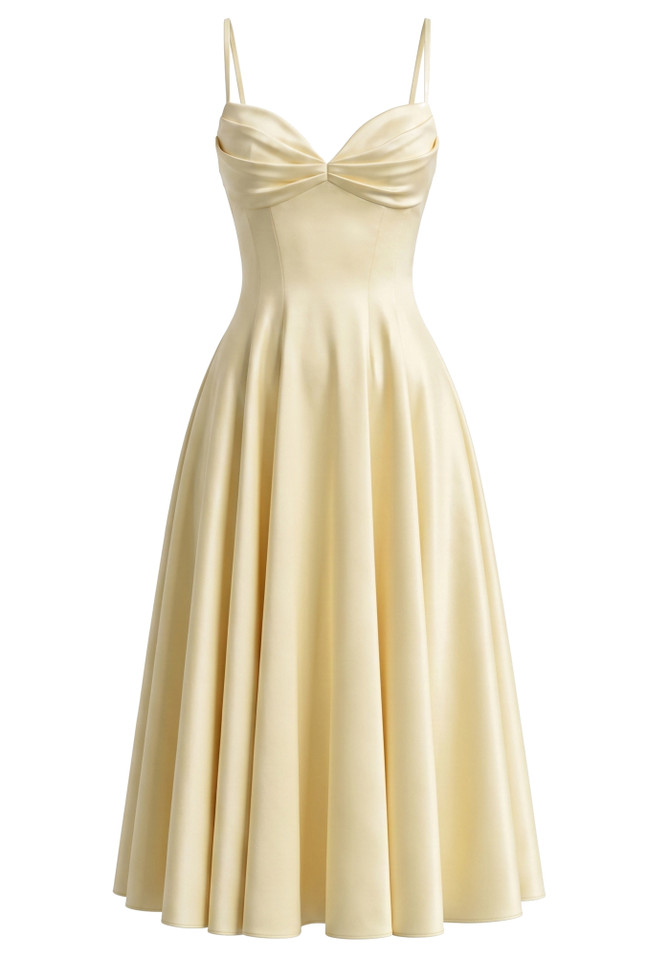 Draped Bustier A Line Midi Dress Yellow