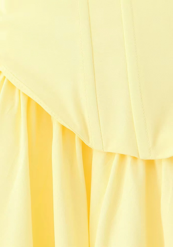 Strapless Bustier A Line Midi Dress Yellow