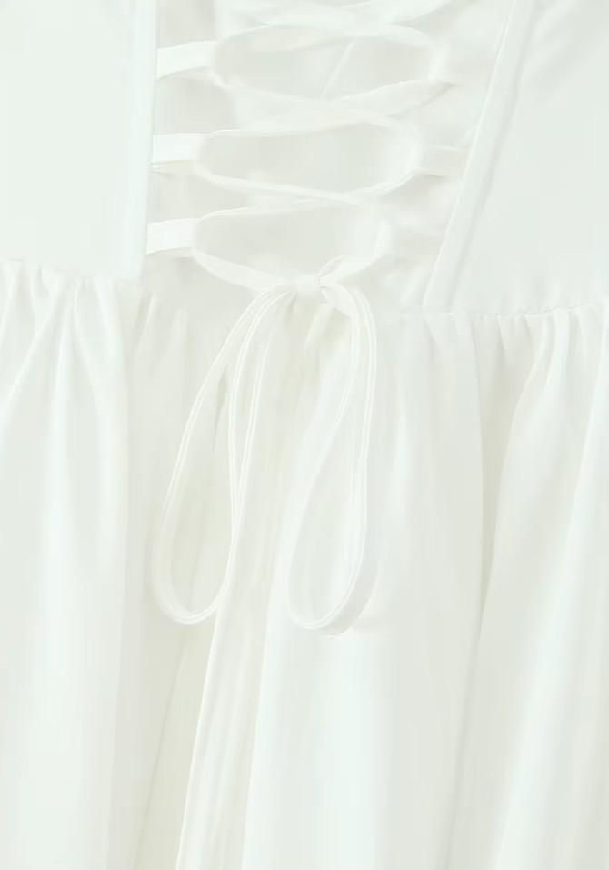 Strapless Bustier A Line Midi Dress White