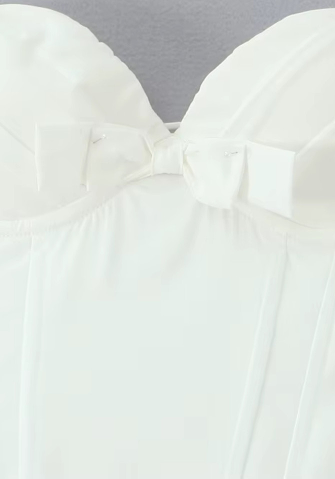 Strapless Bustier A Line Midi Dress White