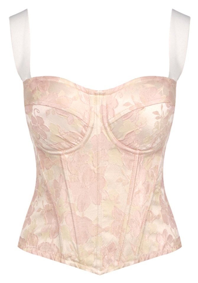 Floral Structured Bustier Top Pink White