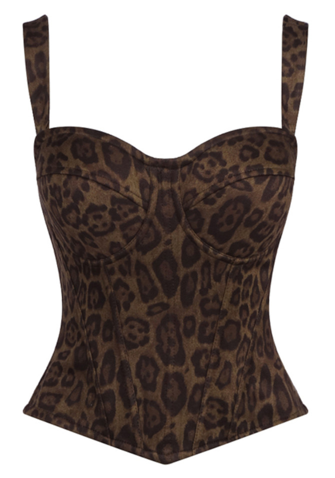 Animal Print Structured Bustier Top Brown