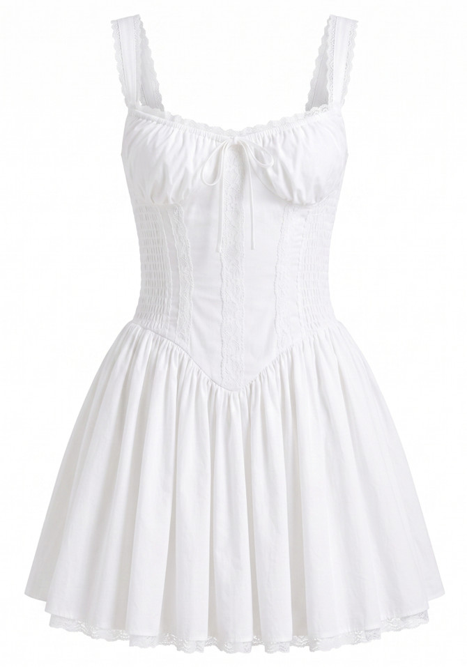 Lace Insert A Line Corset Dress White