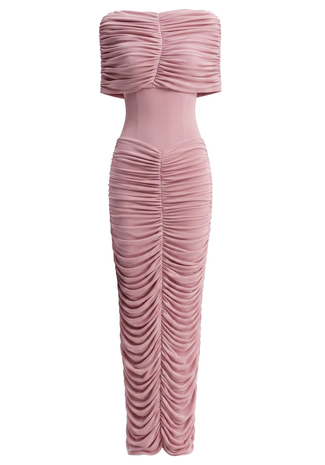 Draped Bardot Maxi Dress Pink