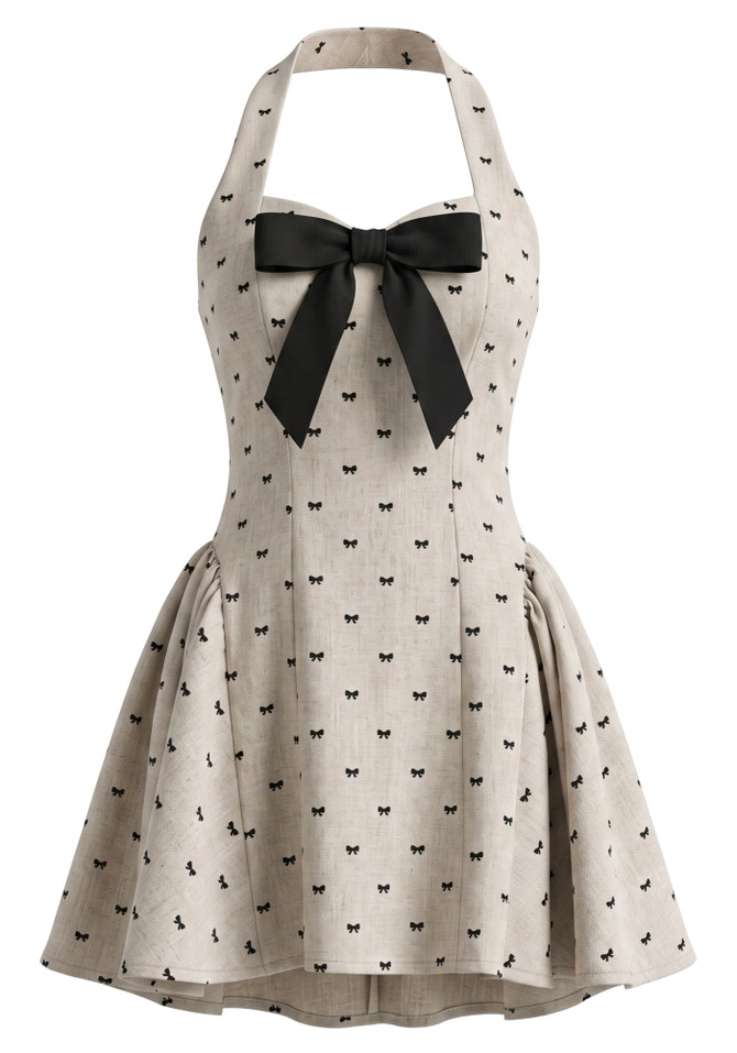 Halter Bow Detail A Line Dress Nude