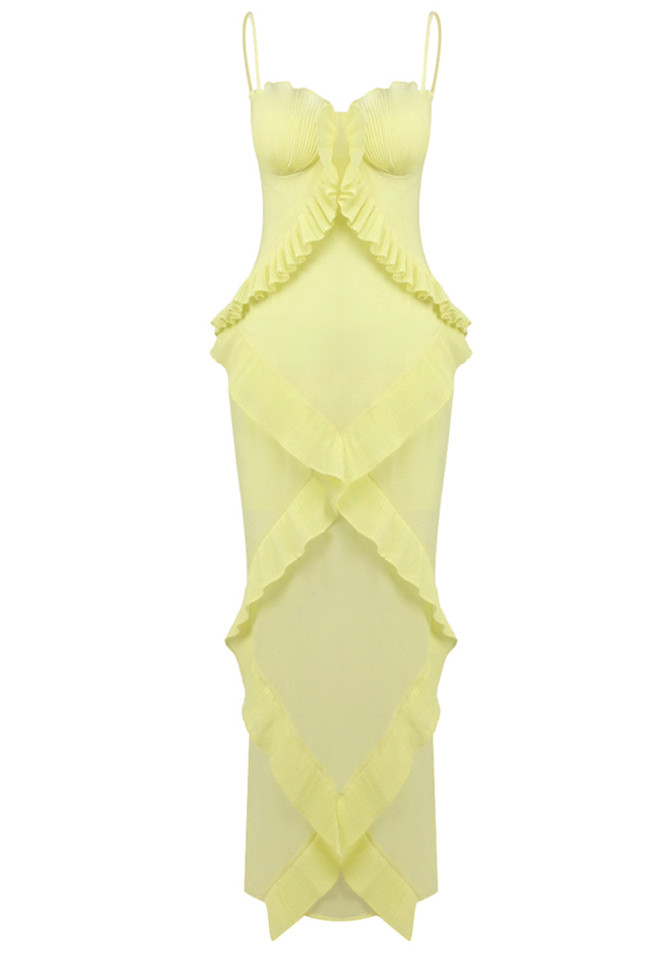 Ruffle Detail Bustier Maxi Dress Yellow