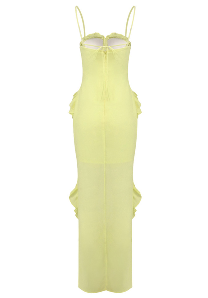 Ruffle Detail Bustier Maxi Dress Yellow