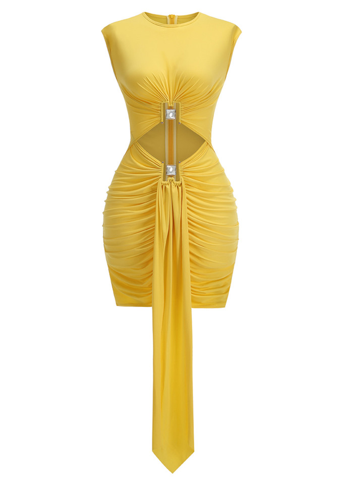 Draped Cut Out Detail Dress Yellow