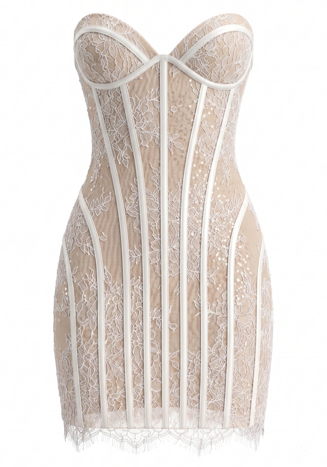 Strapless Lace Corset Dress Nude