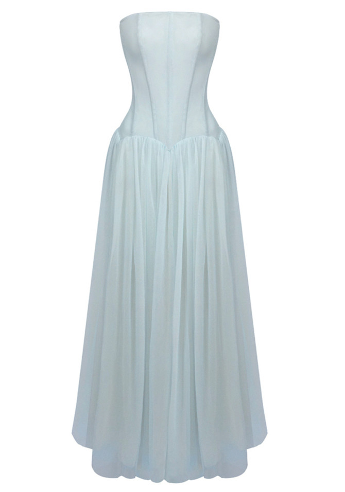 Strapless A Line Maxi Dress Blue
