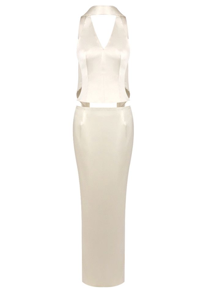 Halter Scarf Two Piece Maxi Dress Ivory