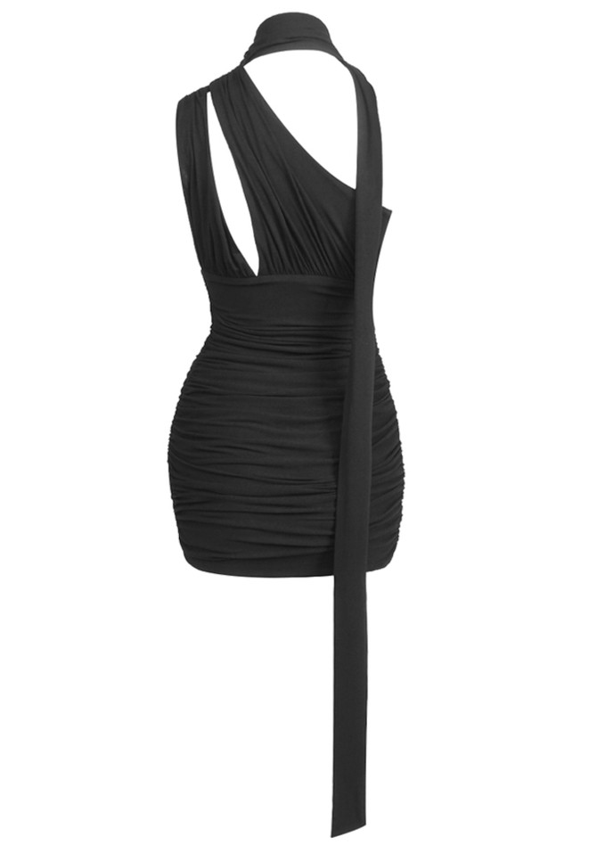 Draped Asymmetric Dress Black