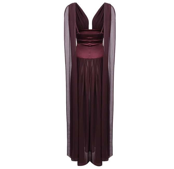 Draped A Line Maxi Dress Burgundy