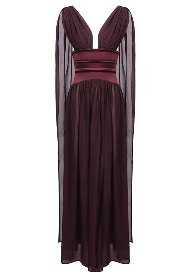 Draped A Line Maxi Dress Burgundy