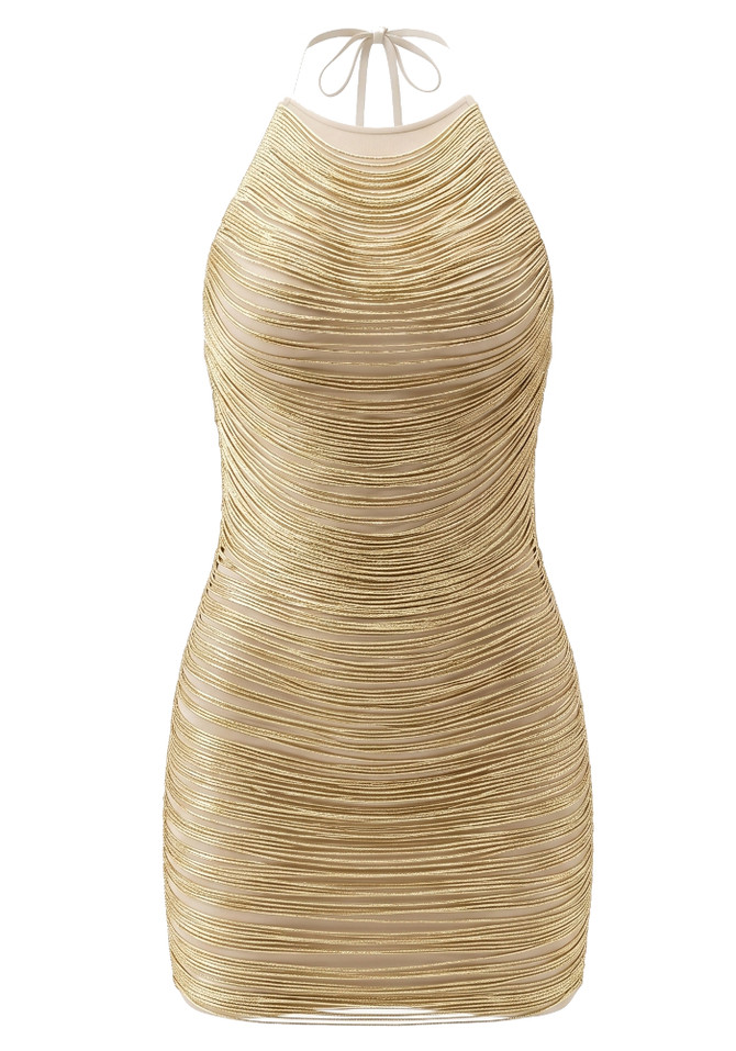 Halter Tassel Detail Dress Gold