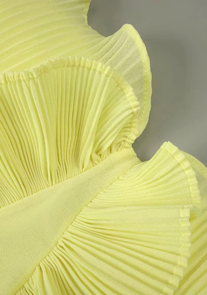 Pleated Ruffle Maxi Dress Yellow