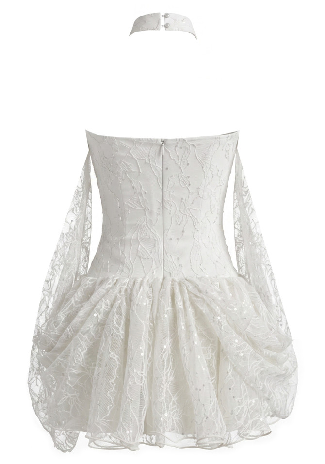 Halter Draped Lace A Line Dress White