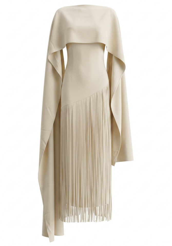 Cape Tassel Maxi Dress Ivory