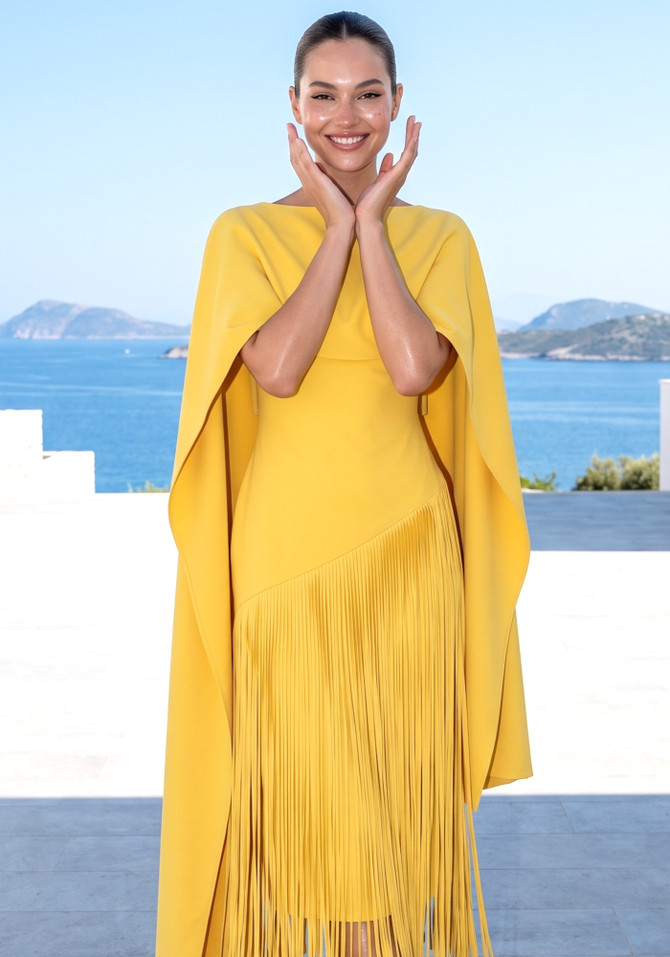 Cape Tassel Maxi Dress Yellow