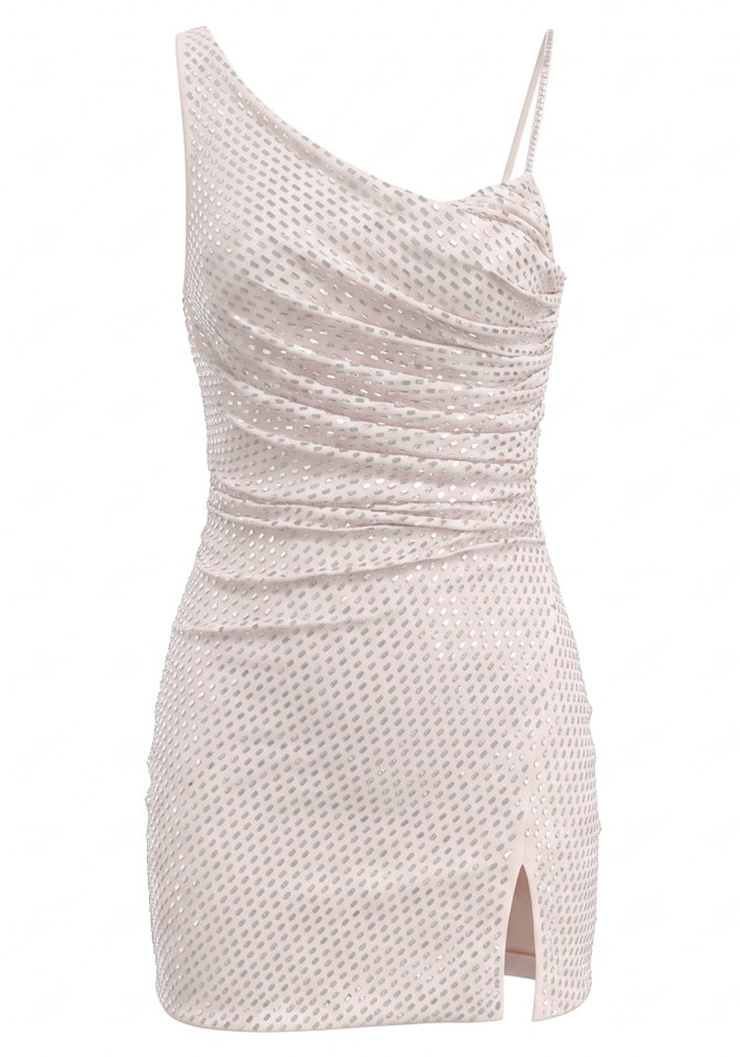 Sparkly Asymmetric Dress Light Nude