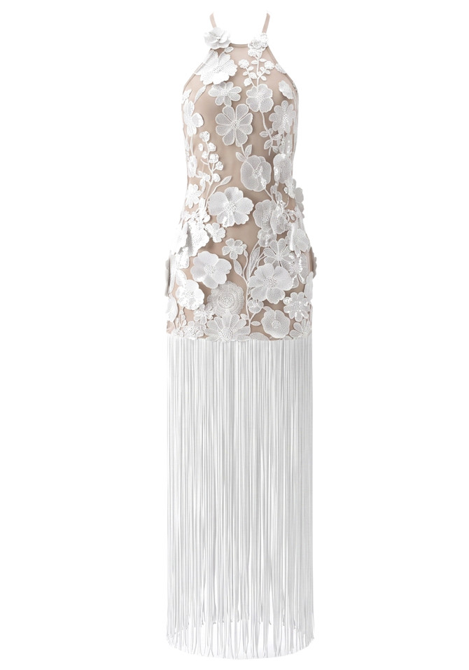 Halter Floral Tassel Maxi Dress White