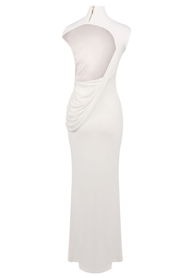 Draped Backless Maxi Dress White