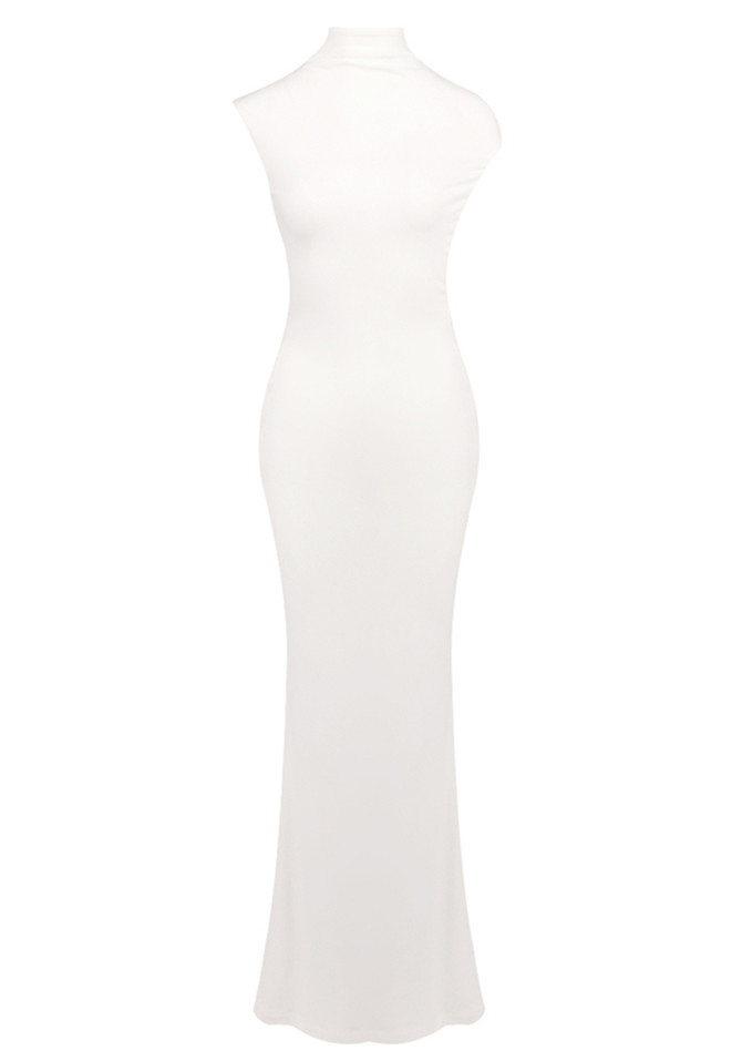 Draped Backless Maxi Dress White