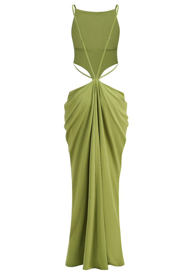 Draped Backless Maxi Dress Green