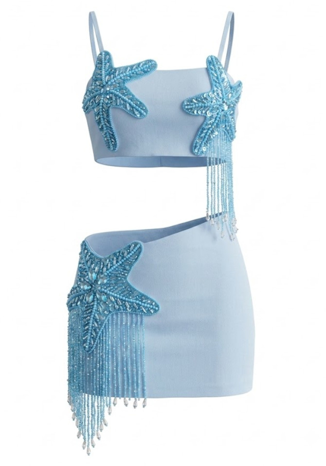 Embellished Star Detail Two Piece Corset Dress Blue
