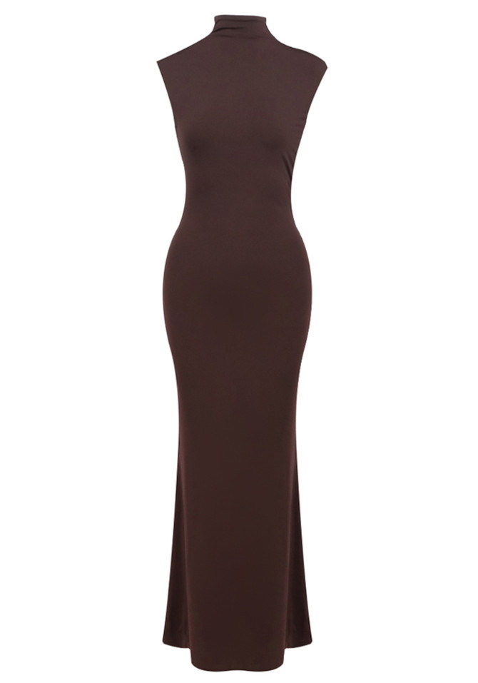 Draped Backless Maxi Dress Brown