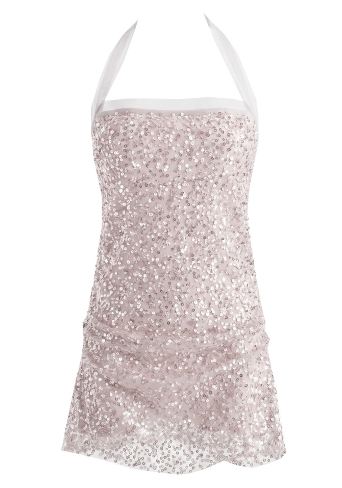 Halter Mesh Sequin Dress Light Pink