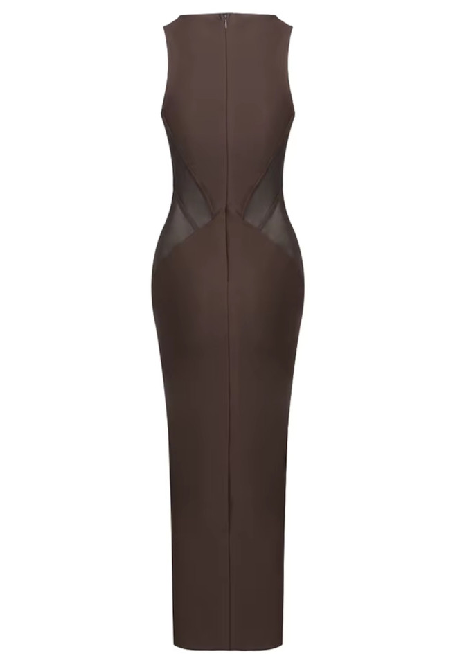 Structured Mesh Maxi Dress Brown